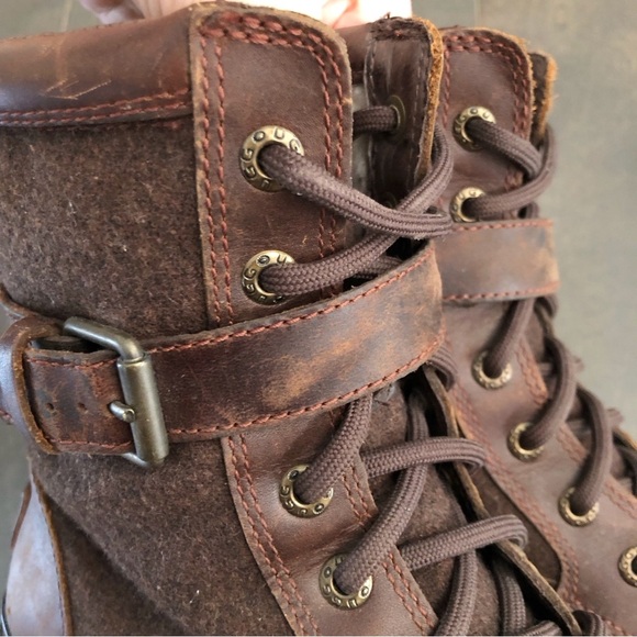 UGG Brown Wool Leather Boots Booties Winter Waterproof Women’s US 6, EUR 37 - Picture 7 of 16